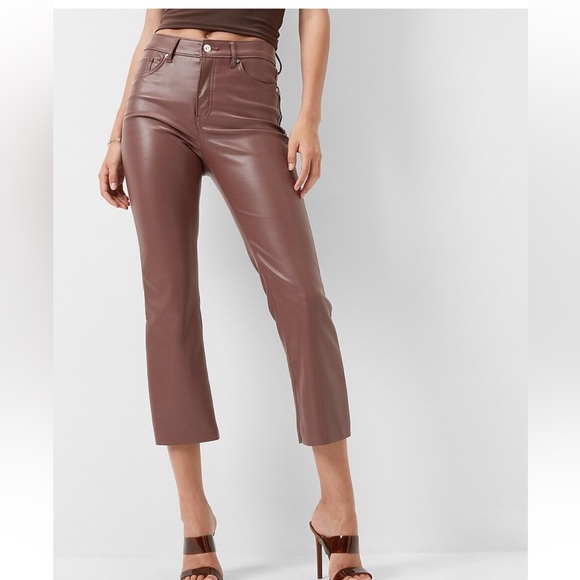 Express Pants - Express Tan High Waisted Faux Leather Cropped Flare Pant NEW